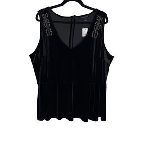 Lane Bryant Black Velvet Tank Top Plus Size‎ 22/24 V-Neck Embellished Whimsigoth